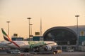 UNITED ARAB EMIRATES, DUBAI - CIRCA 2019: Emirates Airline Airplane painted with Expo 2020 logo parked on Dubai Airport