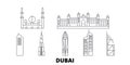 United Arab Emirates, Dubai City line travel skyline set. United Arab Emirates, Dubai City outline city vector