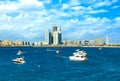 United Arab Emirates, Dubai, Dubai cruise port terminal, port rashid. Cruise ships docking Royalty Free Stock Photo