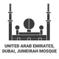 United Arab Emirates, Dubai, Jumeirah Mosque travel landmark vector illustration Royalty Free Stock Photo