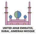 United Arab Emirates, Dubai, Jumeirah Mosque travel landmark vector illustration Royalty Free Stock Photo