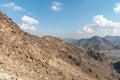 United Arab Emirates mountains view form Wadi Al Qor to Buraq Dam highest place around 800 meters Royalty Free Stock Photo