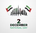 United Arab emirates national day december the 2nd. Vector illustration of uae event. Text, flags and skyline