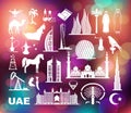 United Arab Emirates. Set of icons on the Colorful background with defocused lights Royalty Free Stock Photo