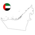 United Arab Emirates UAE country vector map outline on isolated white background for travel, middle east, and geography concept