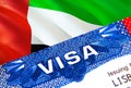 United Arab Emirates Visa in passport. USA immigration Visa for United Arab Emirates citizens focusing on word VISA. Travel United Royalty Free Stock Photo