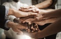United corporate team of people with hands together. Office, support and colleagues working in the company. Success Royalty Free Stock Photo