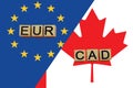 United Europe and Canada currencies codes on national flags background Royalty Free Stock Photo