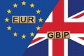 United Europe and United Kingdom currencies codes on national flags background