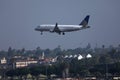 United Express airplane approaching Los Angeles Airport, LAX