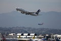 United Express airplane approaching Los Angeles Airport, LAX