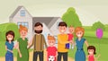 United family together outside flat poster Royalty Free Stock Photo