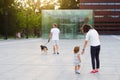 United family on a walk in the city park. Royalty Free Stock Photo