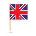 United kindom toothpick flag isolated on wood stick with white paper. Great Britain Realistic little tooth pick for Royalty Free Stock Photo