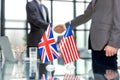 United Kingdom and American leaders shaking hands on a deal agreement. Royalty Free Stock Photo