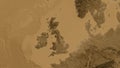 United Kingdom area. Sepia elevation map Royalty Free Stock Photo