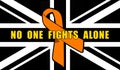 United Kingdom awareness concept. No one fights alone Childhood Cancer awareness month concept with great britain flag and orange