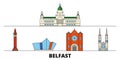 United Kingdom, Belfast flat landmarks vector illustration. United Kingdom, Belfast line city with famous travel sights