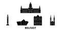 United Kingdom, Belfast flat travel skyline set. United Kingdom, Belfast black city vector illustration, symbol, travel