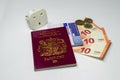 United Kingdom biometric passport and euro currency Royalty Free Stock Photo