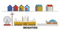 United Kingdom, Brighton flat landmarks vector illustration. United Kingdom, Brighton line city with famous travel