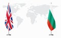 United Kingdom and Bulgaria flags for official meeting