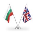 United Kingdom and Bulgaria table flags isolated on white 3D rendering