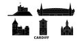 United Kingdom, Cardiff flat travel skyline set. United Kingdom, Cardiff black city vector illustration, symbol, travel Royalty Free Stock Photo