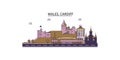 United Kingdom, Cardiff tourism landmarks, vector city travel illustration