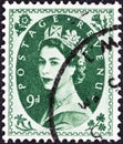 UNITED KINGDOM - CIRCA 1952: A postage stamp printed in United Kingdom shows queen Elizabeth II, circa 1952. Royalty Free Stock Photo