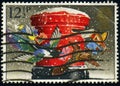 UNITED KINGDOM - CIRCA 1983: stamp printed by UK shows `Christmas Post` pillar-box, birds, Christmas 1983 serie, circa 1983