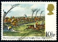 UNITED KINGDOM - CIRCA 1979: stamp printed by UK shows painting `The Liverpool Great National Steeple Chase` aquatint