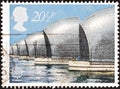 UNITED KINGDOM - CIRCA 1983: A stamp printed in United Kingdom shows Thames Flood Barrier, circa 1983.