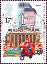 UNITED KINGDOM - CIRCA 1983: A stamp printed in United Kingdom shows Datapost Motorcyclist, City of London, circa 1983.