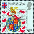 UNITED KINGDOM - CIRCA 1984: A stamp printed in United Kingdom shows Arms of King Richard III founder, circa 1984.