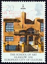 UNITED KINGDOM - CIRCA 1990: A stamp printed in United Kingdom shows Glasgow School of Art, Glasgow, circa 1990. Royalty Free Stock Photo