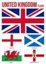 United Kingdom Countries Flags Collection. Flag of England, Northern Ireland, Wales & Scotland Royalty Free Stock Photo