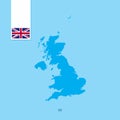 United Kingdom Country Map with Flag over Blue background Royalty Free Stock Photo