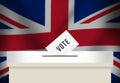 United Kingdom Election and political concept background with box and paper. UK flag waving with Ballot paper Royalty Free Stock Photo