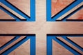 United Kingdom flag, background, illustration, stripes carved from wood, blue background Royalty Free Stock Photo