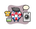 Mascot cartoon of united kingdom flag badge with washing machine Royalty Free Stock Photo