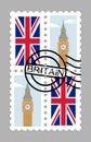 United Kingdom flag and big ben on postage stamp Royalty Free Stock Photo