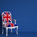 United Kingdom flag chair on blue background with copy space Royalty Free Stock Photo