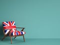 United Kingdom flag chair on blue background with copy space Royalty Free Stock Photo