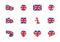 United Kingdom flag - flat collection. Flags of different shaped twelve flat icons Royalty Free Stock Photo