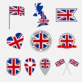 United kingdom flag icons set, national symbol of the Great Britain - Union Jack, UK icons Royalty Free Stock Photo