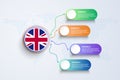 United Kingdom Flag with Infographic Design isolated on Dot World map Royalty Free Stock Photo