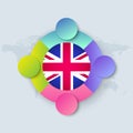 United Kingdom Flag with Infographic Design isolated on World map Royalty Free Stock Photo