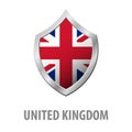 United Kingdom flag on metal shiny shield illustration. Royalty Free Stock Photo