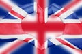 United kingdom flag painted on hands forming a heart on blurred Union Jack background, UK patriotism concept Royalty Free Stock Photo